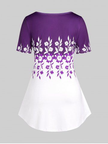Plus Size Colorblock Floral Print Tee