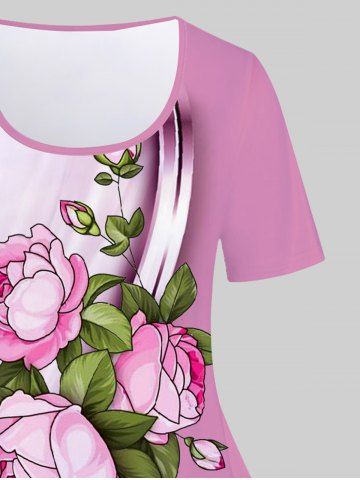 Plus Size Colorblock Floral Print Tee