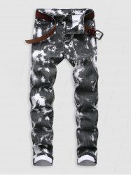 Tie-dye Pattern Cuffed Stretch Jeans -  