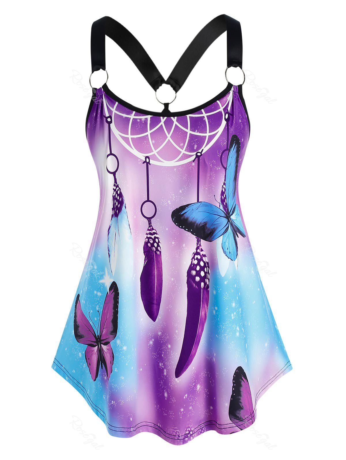Buy Plus Size Dreamcatcher Butterfly Print O Ring Tank Top  