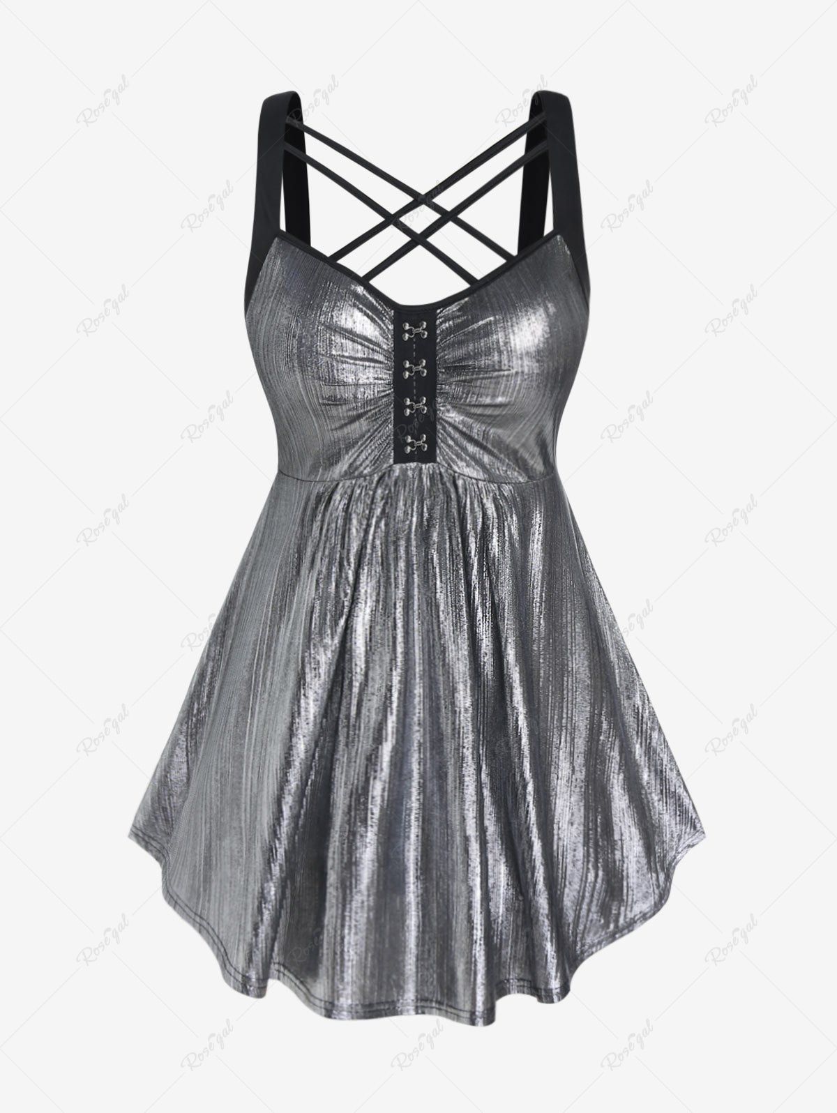 Hot Plus Size Crisscross Strappy Backless Metal Tunic Top  