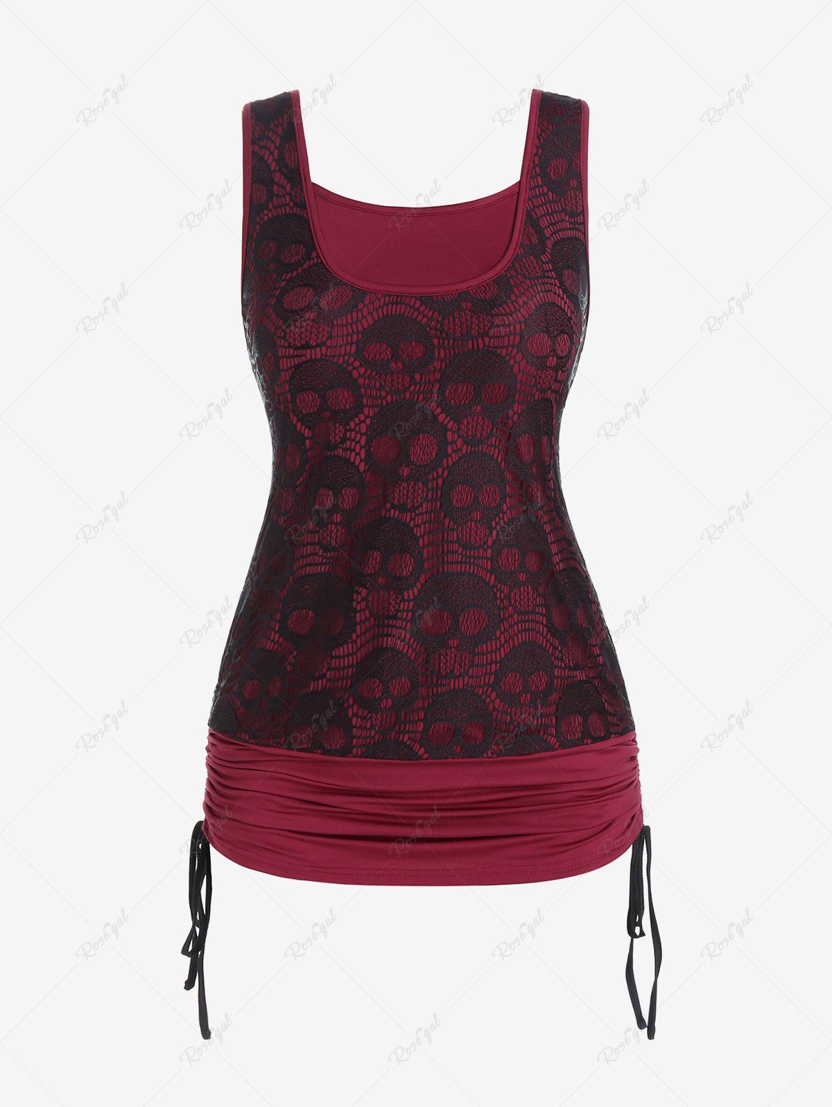 Unique Skull Lace Panel Cinched Gothic Tank Top  