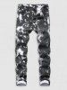 Tie-dye Pattern Cuffed Stretch Jeans -  