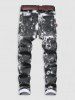 Tie-dye Pattern Cuffed Stretch Jeans -  