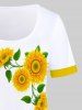 Plus Size Casual Sunflower Print Tee -  