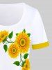 Plus Size Casual Sunflower Print Tee -  