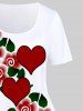 T-shirt à Imprimé Cœur Floral Grande Taille - Blanc 