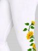 Plus Size Sunflower Print High Waist Capri Leggings -  