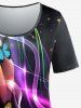 Plus Size 3D Glitter Sparkles Butterfly Printed Short Sleeves Tee -  
