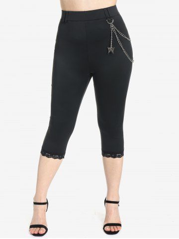 Chains Handkerchief Top and Lace Trim Leggings Gothic Plus Size Summer Outfit