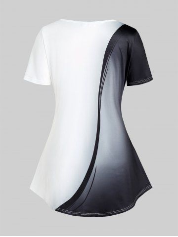 Plus Size Colorblock Rose Print T-shirt