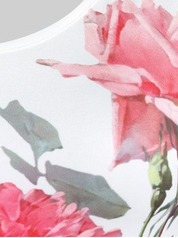 Plus Size Colorblock Rose Print T-shirt