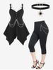 Chains Handkerchief Top and Lace Trim Leggings Gothic Plus Size Summer Outfit -  