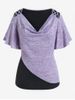 Plus Size Cowl Neck Colorblock Flare Sleeve Tee -  