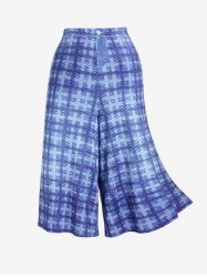 Pantalon Neuvième à Imprimé 3D à Carreaux à Jambe Large de Grande Taille - Bleu M | US 10