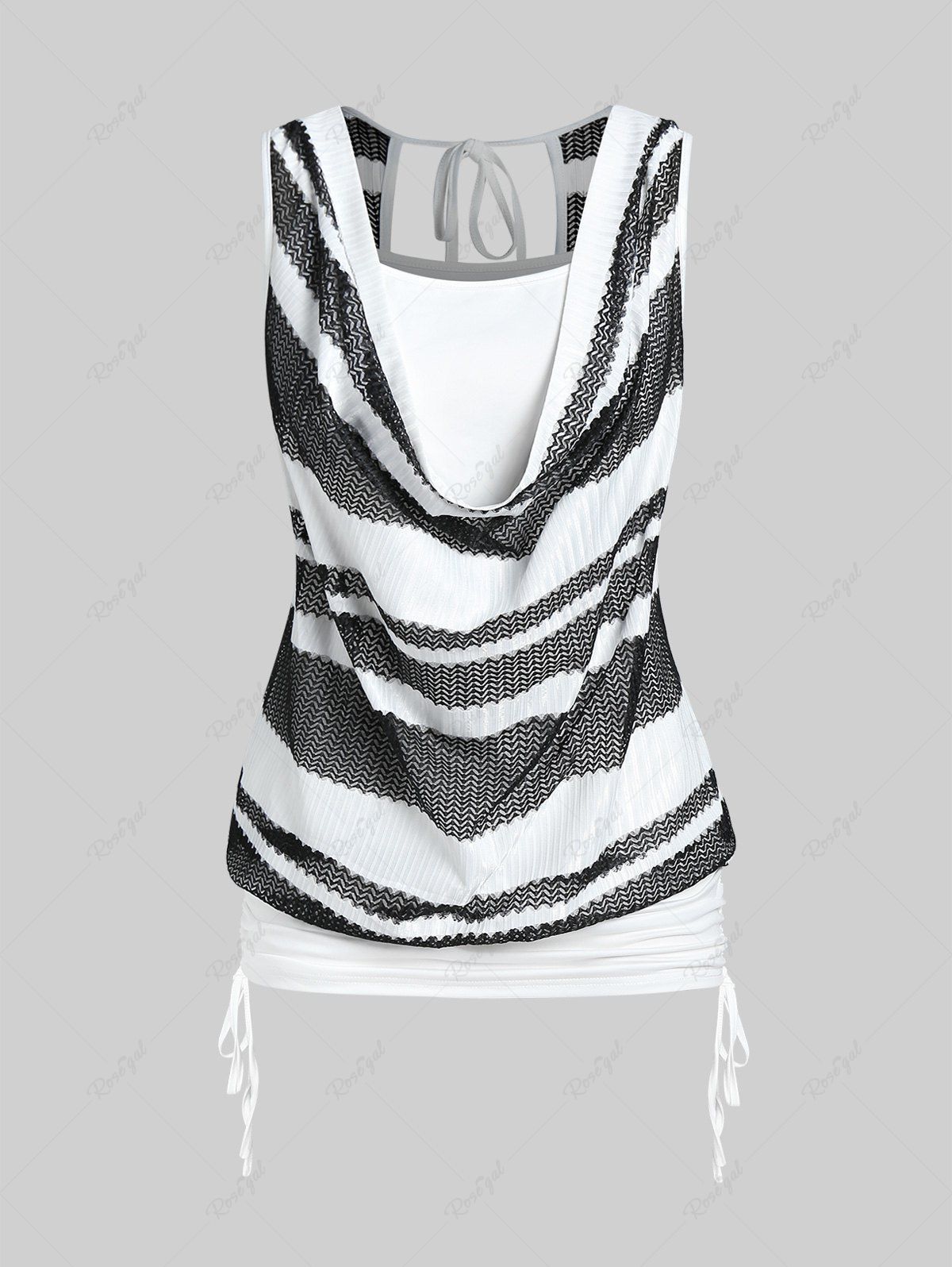 Fashion Plus Size Cinched Cowl Front 2 in 1 Tank Top  