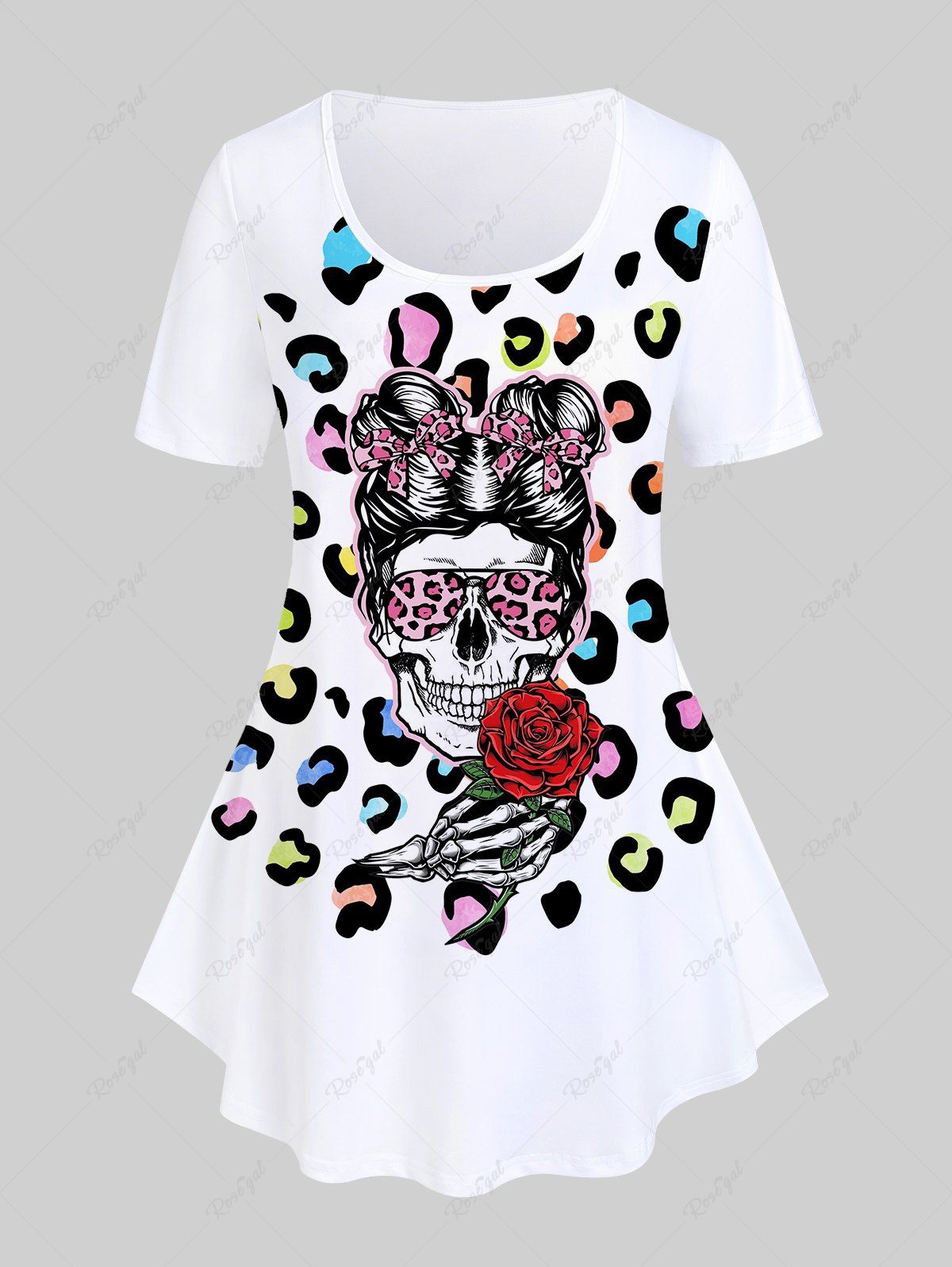 Affordable Plus Size Leopard Skull Print Gothic Tee  