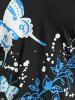 T-shirt à Imprimé Papillon Fleuri de Grande Taille 2 en 1 - Noir 
