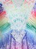 Rainbow Print Crochet Lace Cold Shoulder Tee -  