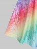 Rainbow Print Crochet Lace Cold Shoulder Tee -  
