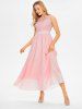 Robe Longue Florale Lacée à Panneau en Mousseline de Soie - Rose clair L