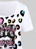 T-shirt Gothique à Imprimé Léopard Crâne de Grande Taille - Blanc 5x | US 30-32