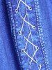 T-shirt à Imprimé 3D Jean à Epaule Dénudée de Grande Taille avec Nœud Papillon - Bleu L | US 12