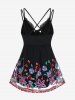 Plus Size Lace Panel Flower Embroidered Crisscross Backless Tunic Top -  