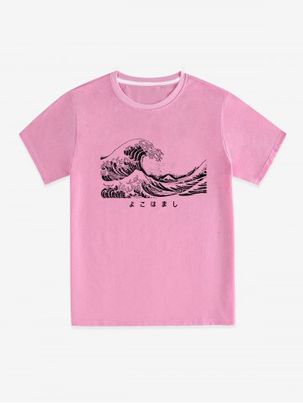 Unisex Wave Printed Graphic Short Sleeves T Shirt