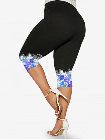 Plus Size Floral Printed Ombre Capri Leggings