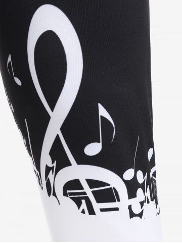 Plus Size Colorblock Musical Notes Print Capri Leggings