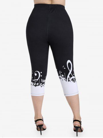 Plus Size Colorblock Musical Notes Print Capri Leggings
