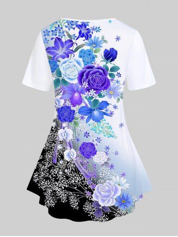 Plus Size 3D Flower Printed Ombre Short Sleeves Tee