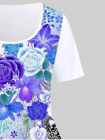 Plus Size 3D Flower Printed Ombre Short Sleeves Tee