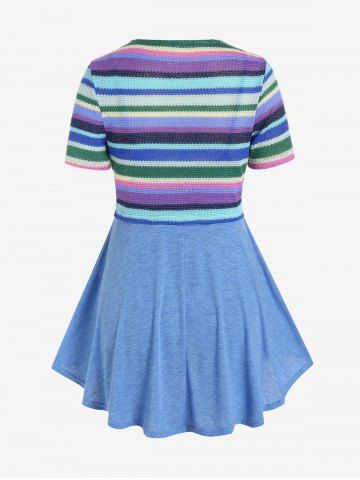 Plus Size Lace Up Striped Knitted Top and Solid Tank Top Set