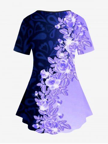 Plus Size Colorblock Floral Print Tee