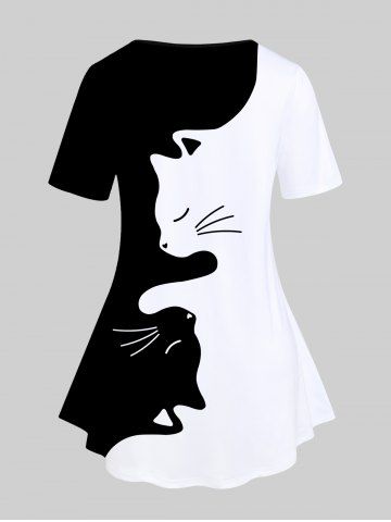 Plus Size Cat Pattern Two Tone Short Sleeves Tee