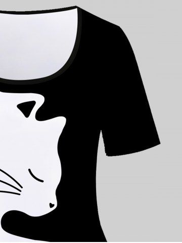 Plus Size Cat Pattern Two Tone Short Sleeves Tee