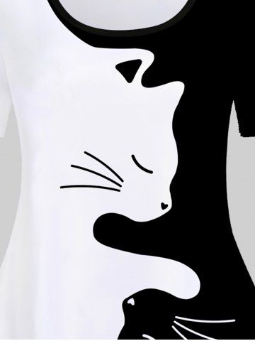Plus Size Cat Pattern Two Tone Short Sleeves Tee