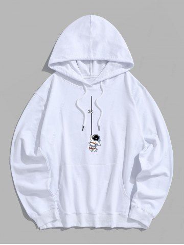 Kangaroo Pocket Cute Astronaut Printed Hoodie - WHITE - 2XL