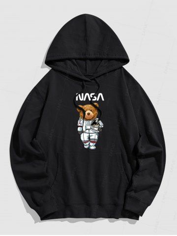 Letter and Bear Pattern Streetwear Pullover Hoodie - BLACK - S