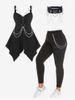 O Ring Chains Handkerchief Gothic Tank Top and Pockets Chains Eyelet Pants with Accessories Plus Size Summer Outfit -  