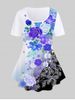 Plus Size 3D Flower Printed Ombre Short Sleeves Tee -  