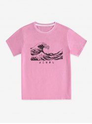 T-shirt Unisexe Graphique à Imprimé Vague à Manches Courtes - Rose  2XL