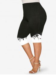 Plus Size 3D Printed Two Tone Skinny Capri Leggings -  