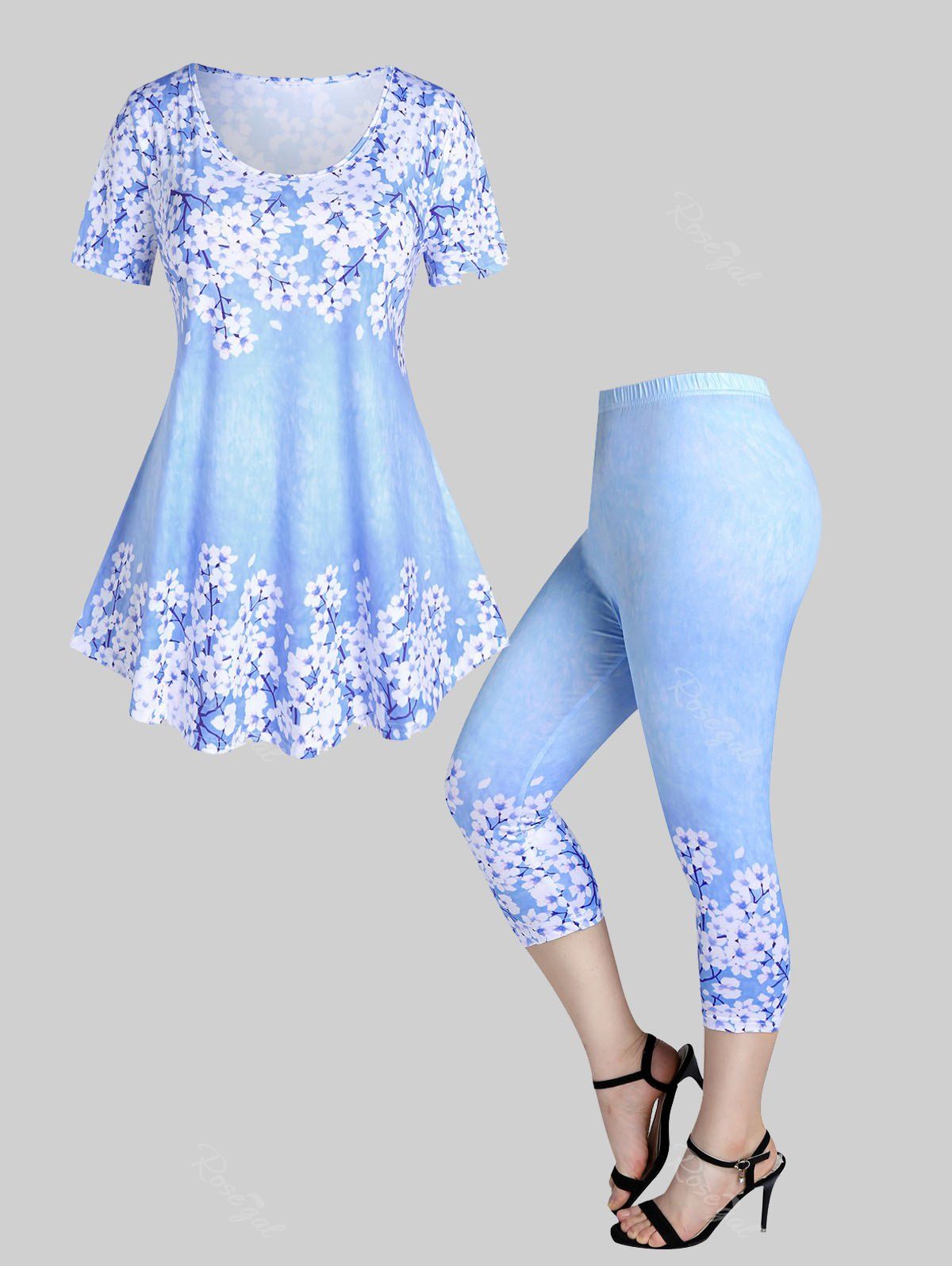 Floral Print Capri Leggings Plus Size 