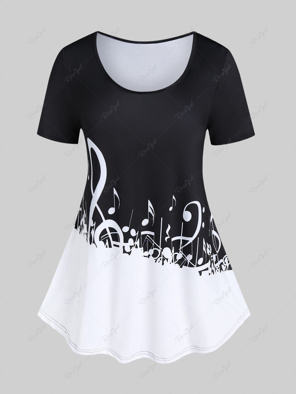 Chic Plus Size Colorblock Musical Notes Print Tee  