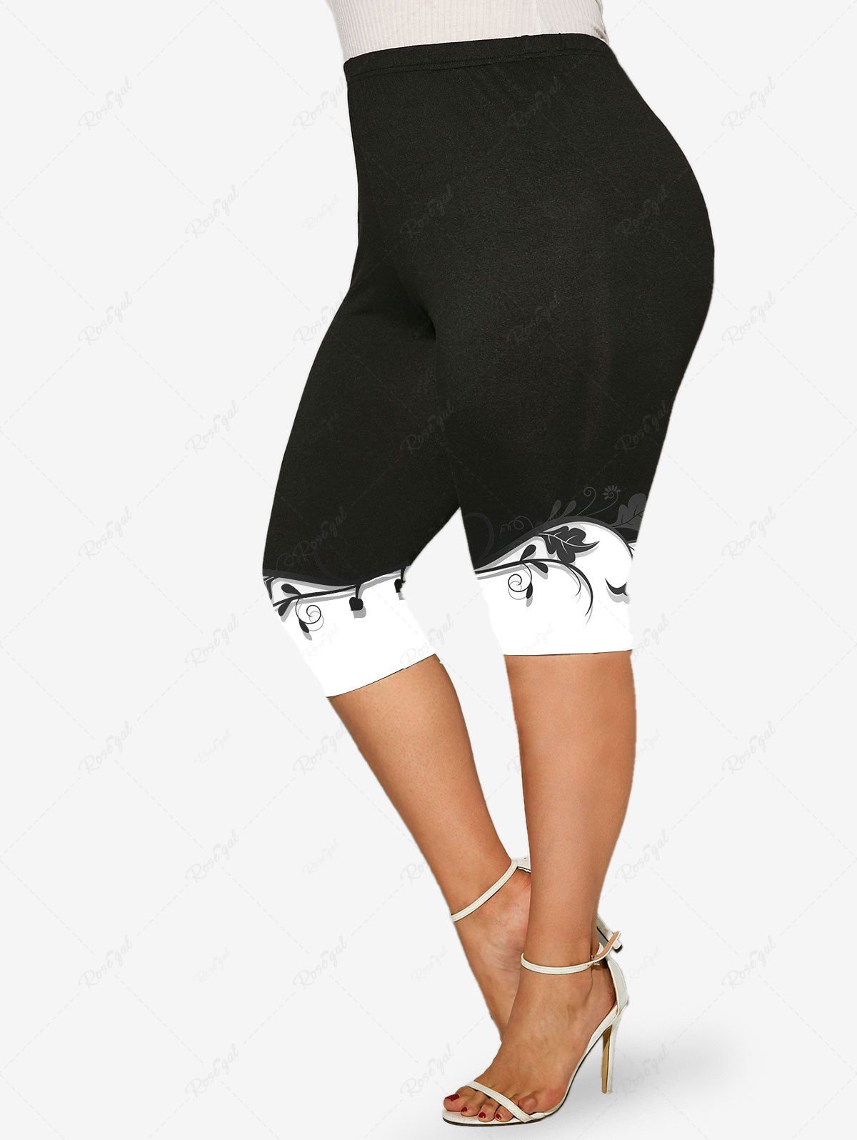 Cheap Plus Size 3D Printed Two Tone Skinny Capri Leggings  