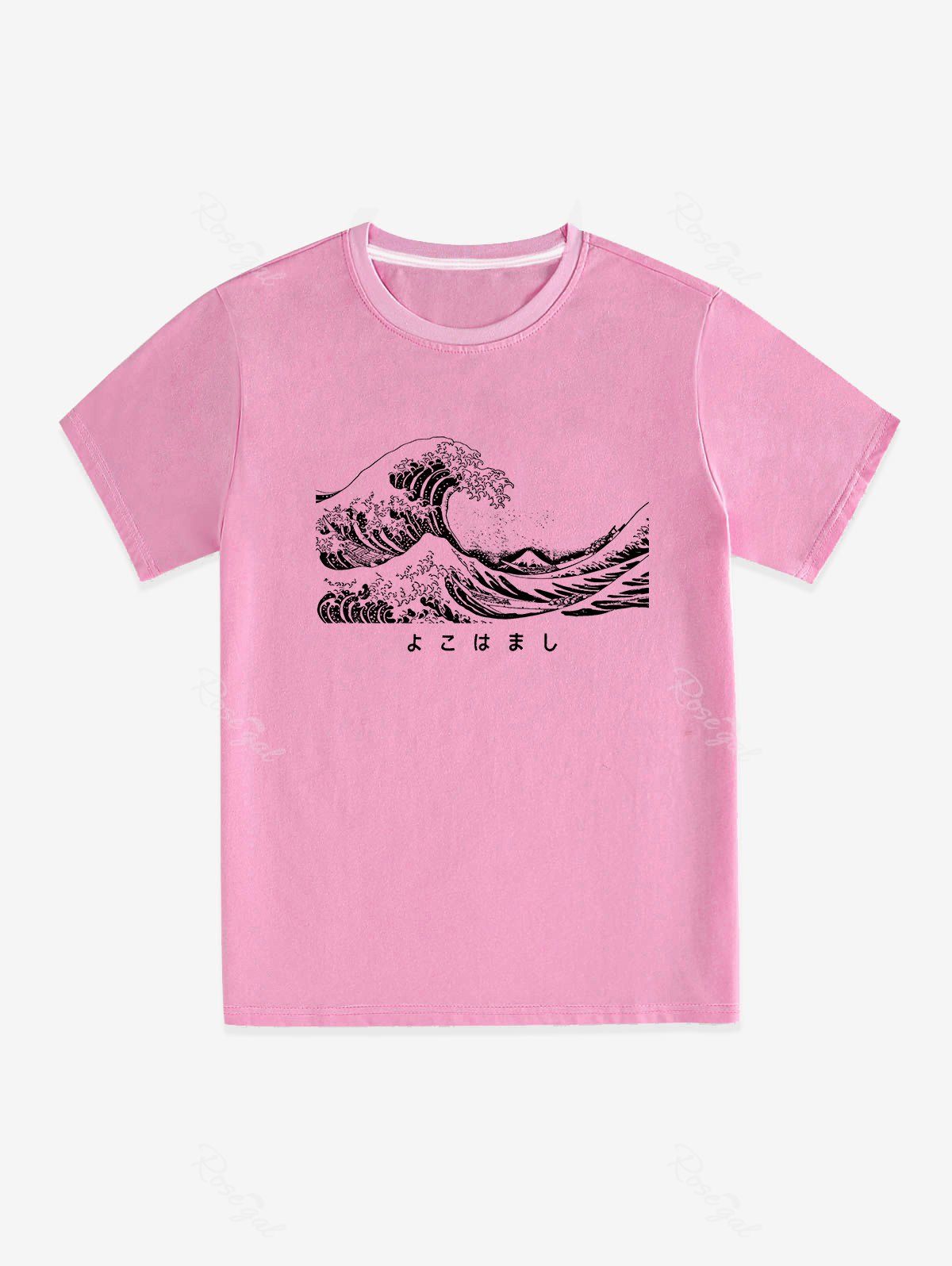 T-shirt Unisexe Graphique à Imprimé Vague à Manches Courtes Rose  2XL