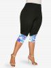 Plus Size Floral Printed Ombre Capri Leggings -  